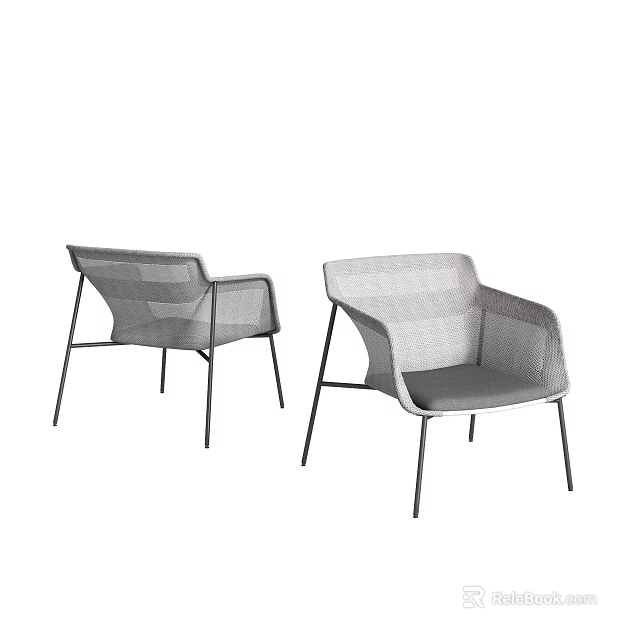 Modern Leisure Chairs With Woven Design And Metal Frame In Gray Tone 3d model 