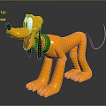 Cute Orange Cartoon Dog 3D Model With Green Collar Black Ears Tail Open Mouth