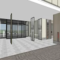 Modern Hotel Lobby Entrance With Glass Doors Architectural Ceiling Design And Green Plants