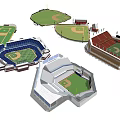 Different Baseball Stadium Sports Facility Designs With Seating Areas And Field Layouts