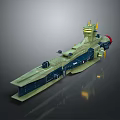 Green And Blue Sci-Fi Spaceship Model With Gold Top Structure And Streamlined Design 3d model