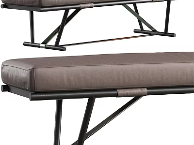 Modern Sofa Bench With Gray Padded Seat And Black Metal Frame Design 3d model