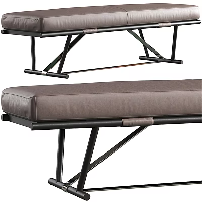 Modern Sofa Bench With Gray Padded Seat And Black Metal Frame Design 3d model