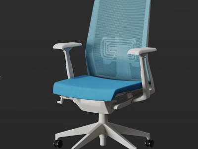 Modern Blue Mesh Office Chair With Padded Seat White Armrests And Rolling Wheels 3d model