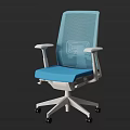 Modern Blue Mesh Office Chair With Padded Seat White Armrests And Rolling Wheels