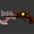 Fantasy Crystal Axe Weapon With Red Handle And Green Glowing Gem 3d model