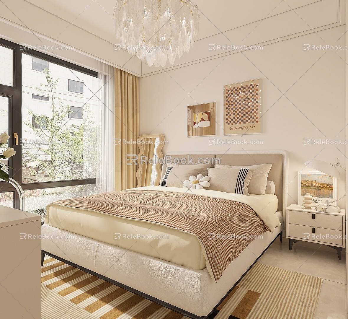 Modern Bedroom Cream Bedroom 3d model