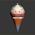 Colorful Ice Cream Cone With Pink And White Scoops Blue Star Sprinkles And Butterfly Wings