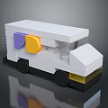 Lego Style Children's Storage Cart Furniture With White Body Purple Yellow Decorations And Black Wheels