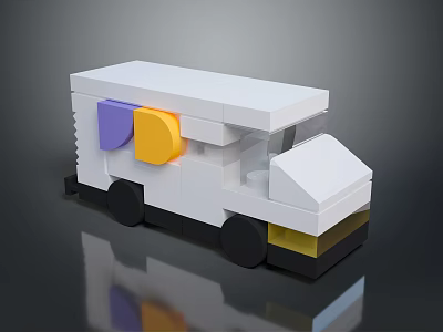 Lego Style Children's Storage Cart Furniture With White Body Purple Yellow Decorations And Black Wheels 3d model