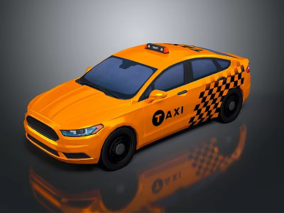 Yellow Taxi Car With Checkerboard Pattern And Roof Sign On Black Background 3d model