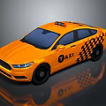 Yellow Taxi Car With Checkerboard Pattern And Roof Sign On Black Background