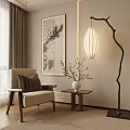 Elegant Modern Accent Chair With Side Table Vase Branches And Floor Lamp In Cozy Interior