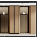 Modern Elevator Doors A and B in Building Interior with Wooden Panels