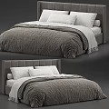 Modern Double Bed With Gray Headboard White Pillows And Gray Bedding 3d model