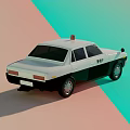Vintage Police Car With Red Siren Light And White Black Body Design