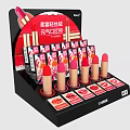 Vibrant Matte Velvet Lipstick Display Shelf with New Color Options and Product Labels