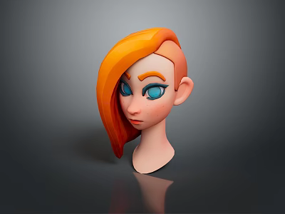 Game And Movie Character 3D Model With Orange Hair Blue Eyes And Cartoon Style Head 3d model