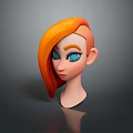 Game And Movie Character 3D Model With Orange Hair Blue Eyes And Cartoon Style Head