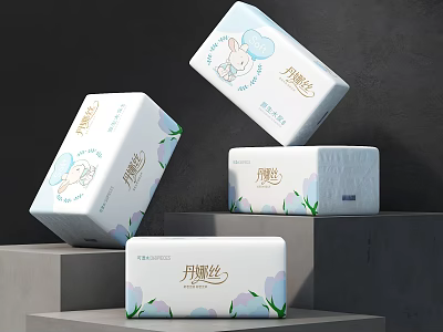 E-commerce Display Booth Showcasing Danyasi Soft Tissues With Floral Rabbit Packaging 3d model