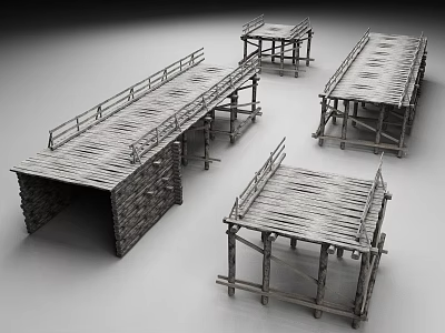 Wooden Outdoor Structures Including Bridges Platforms And Railings With Various Designs 3d model