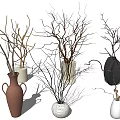 Decorative Vases With Dried Branches In Various Styles And Materials 3d model