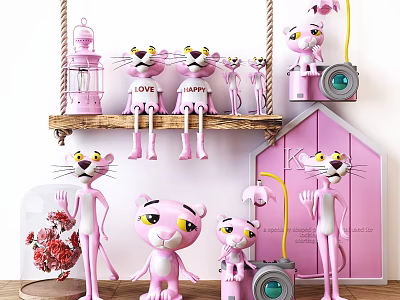 Cute Pink Panther Plush Dolls With Various Sizes Poses And Decorative Items 3d model