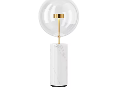 Modern Table Lamp With Transparent Spherical Lampshade Golden Pole And White Marble Base 3d model