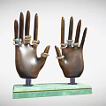Colorful Gemstone Jewelry Rings Displayed On Wooden Hand Models With Green Base