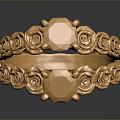 Elegant Ornate Golden Fashion Ring with Rose Carvings and Two Gemstones