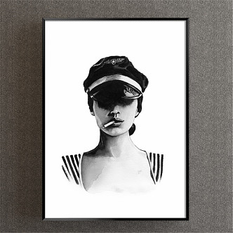 Modern Figure Painting Simple Black and White Commercial Space Character Decorative Painting 3d model