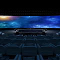 Modern Auditorium Interior Design With Large Curved Screen Round Stage And Audience Seats