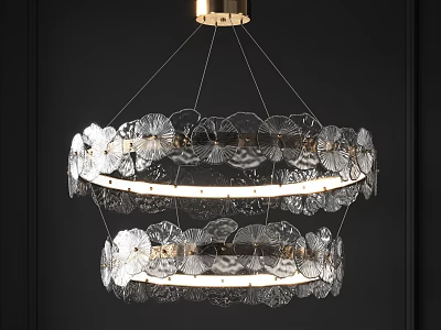 Modern Double Layer Chandelier With Transparent Petal Decorations And Gold Base 3d model