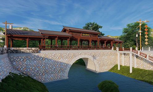 Chinese-style Corridor Bridge 3d model