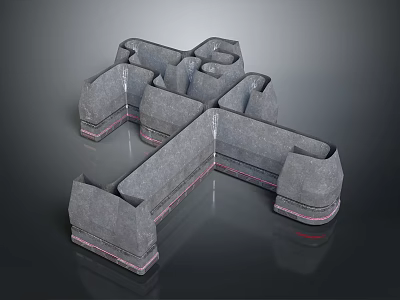 Modular Building Structure Design With Interconnected Gray Components And Red Edges 3d model