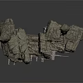 Rock Formation Scene Structure With Metal Arch Bridges And Support Columns
