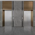 Modern Elevators In Public Facilities With Marble Walls And Metal Doors