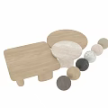 Modern Coffee Tables Set With Wooden And Marble Surfaces And Cylindrical Legs