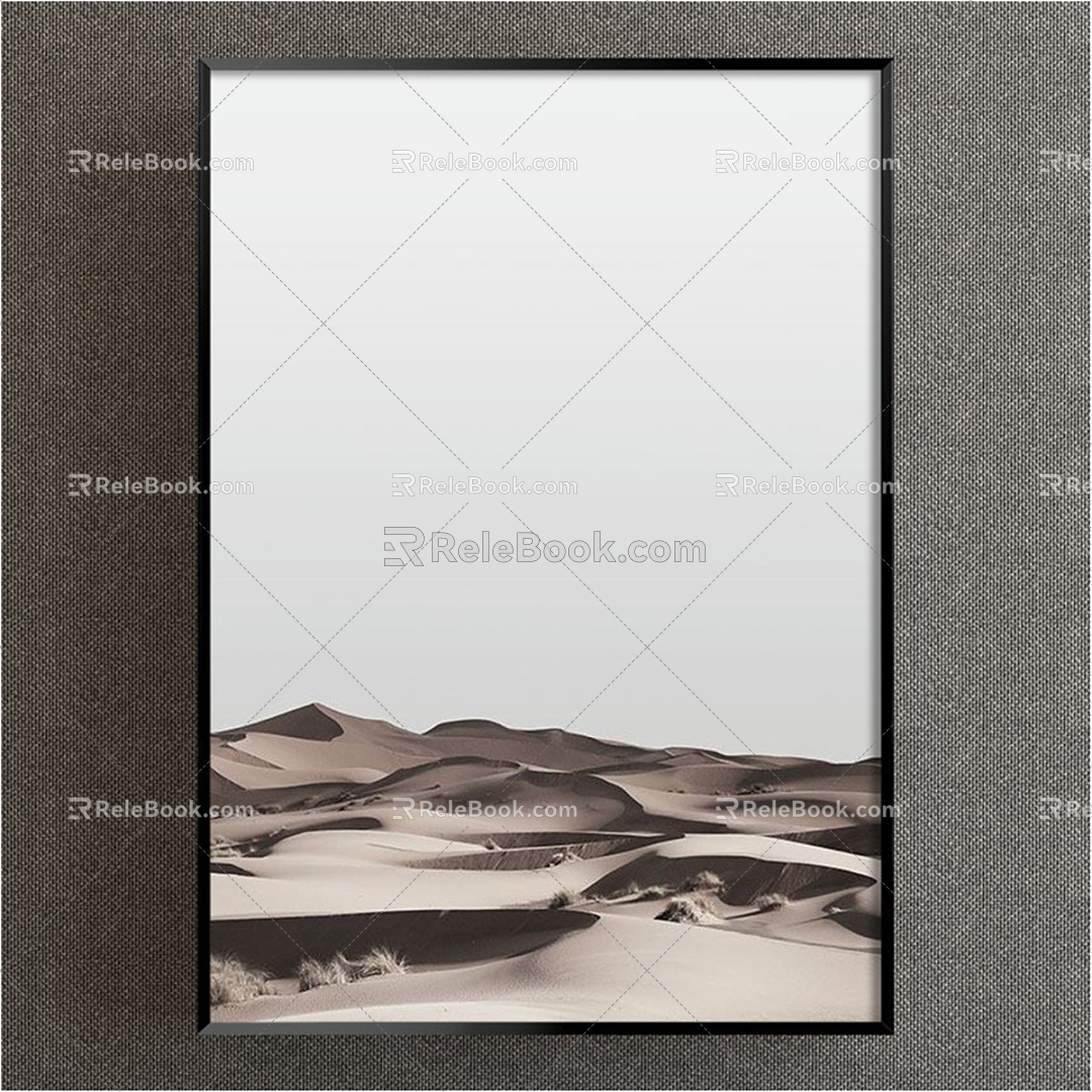 Modern landscape painting simple black and white study desert decorative painting 3d model