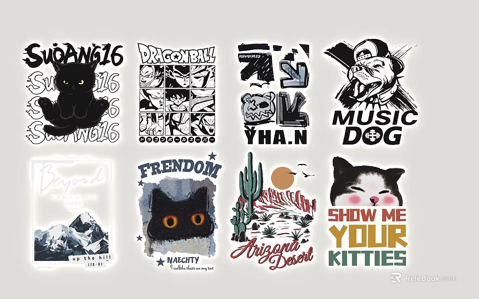 Creative Cartoon And Anime Themed Wall Decor With Typography Art And Cat 3d model 