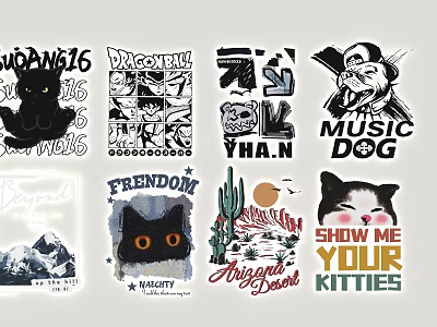 Creative Cartoon And Anime Themed Wall Decor With Typography Art And Cat 3d model