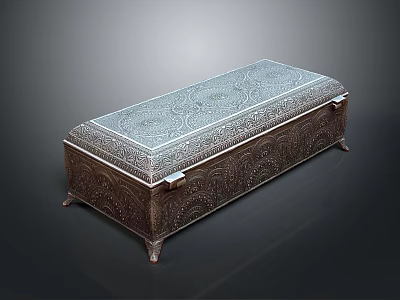Ornate Metal Clothing Storage Box With Intricate Carvings And Decorative Feet 3d model
