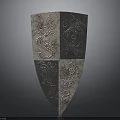 Ancient Metal Shield With Four Sectioned Design And Intricate Dragon Patterns