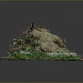 Decorative Miniature Garden Setup With Soil Mound Twigs Green Grass And Moss