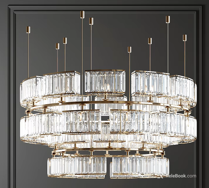 Modern Multi Layer Crystal Chandelier With Transparent Crystal And Gold Frame 3d model
