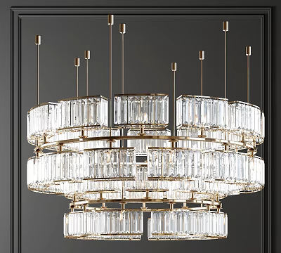 Modern Multi Layer Crystal Chandelier With Transparent Crystal And Gold Frame 3d model
