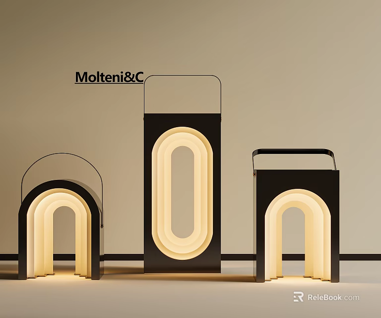 Modern Outdoor Lights With Geometric Shapes Black Frame And Warm Glow 3d model 