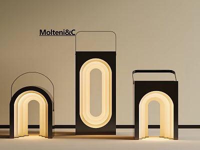 Modern Outdoor Lights With Geometric Shapes Black Frame And Warm Glow 3d model