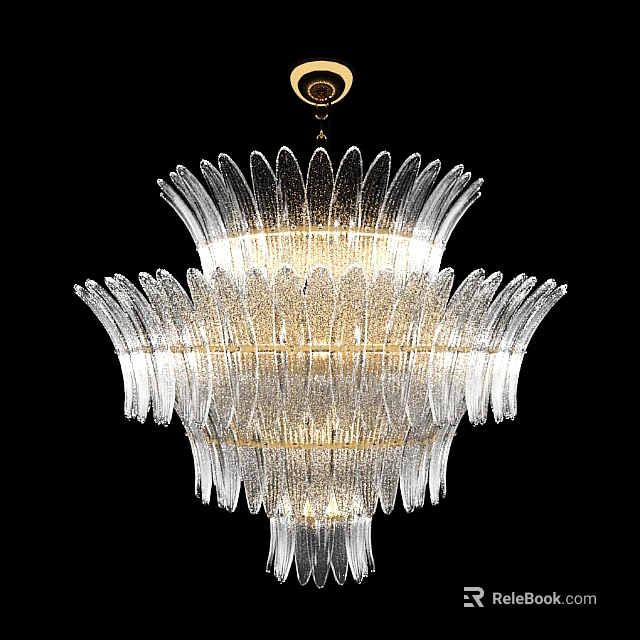Elegant Multi Layer Crystal Chandelier With Transparent Petal Design And Warm Lighting 3d model 