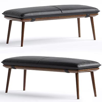 Modern Sleek Stool With Black Leather Seat And Sturdy Wooden Legs 3d model
